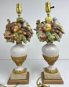 ITALIAN PORCELAIN BIRD AND FRUIT LAMPS