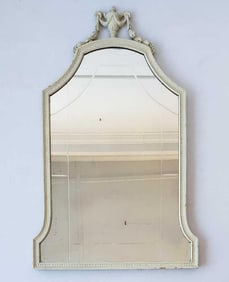 VINTAGE PAINT DECORATED ETCHED MIRROR WITH URN AND SWAG MOTIF
