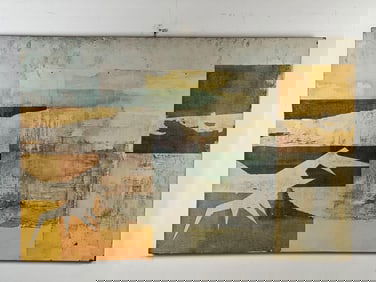 UNUSUAL MCM ABSTRACT MIXED MEDIA ON PANEL IN NEUTRAL SHADES