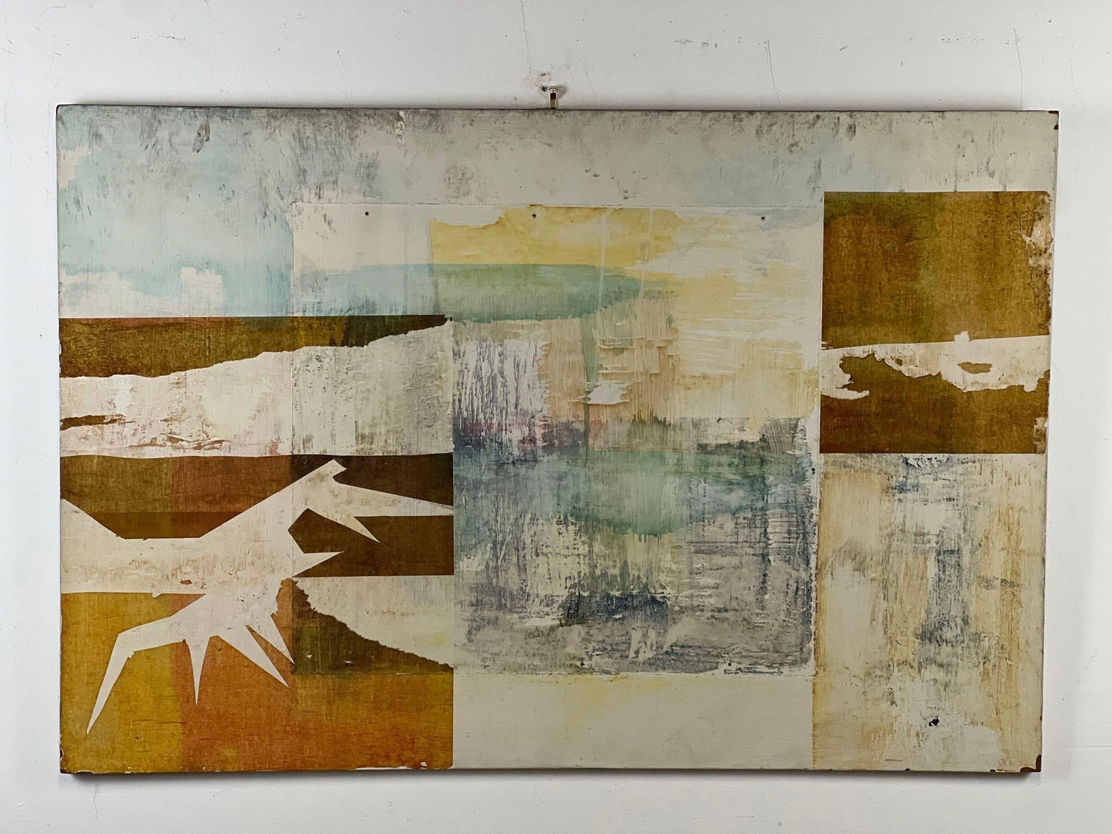 UNUSUAL MCM ABSTRACT MIXED MEDIA ON PANEL IN NEUTRAL SHADES (1 of 9)