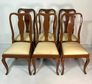 LOT OF SIX UNUSUAL DINING CHAIRS WITH ABSTRACT LACQUERED TORTOISE SHELL FINISH