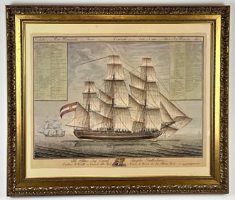 FRAMED ANTIQUE SAILING SHIP LITHOGRAPH BY GAETANO VASCELLINI