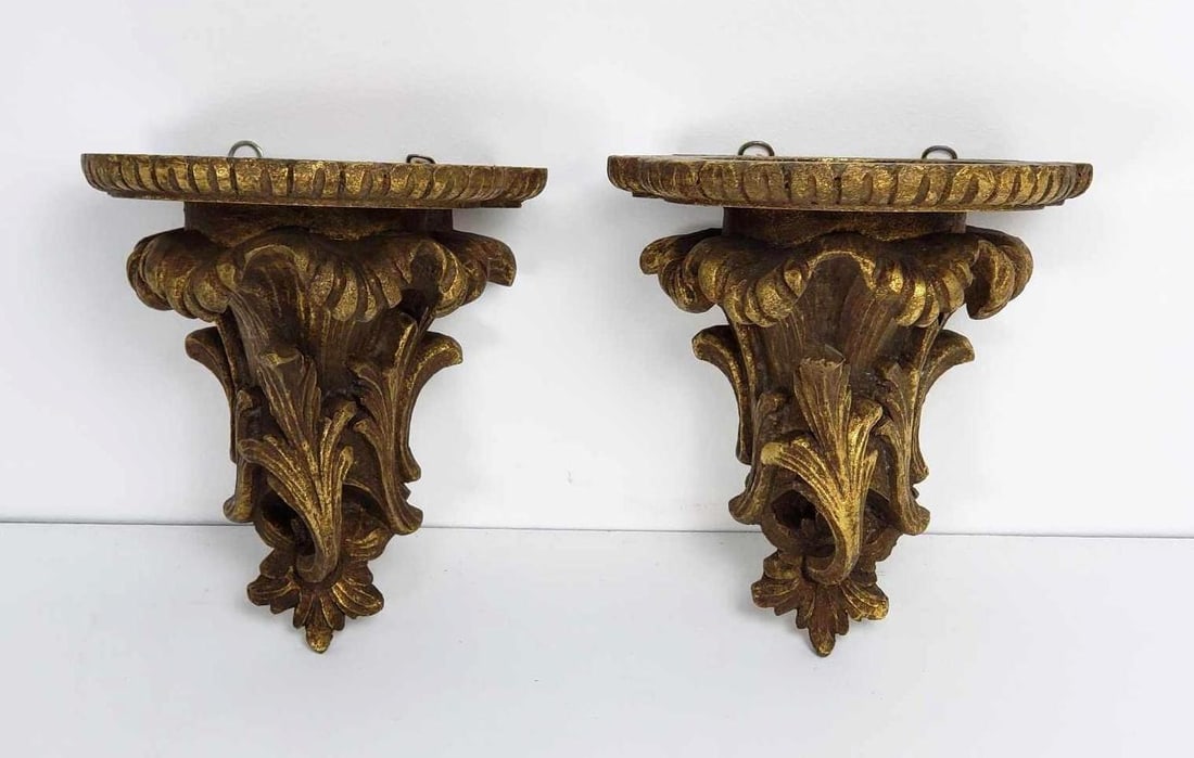 PAIR OF BAROQUE STYLE GILT WOOD BRACKETS (1 of 7)