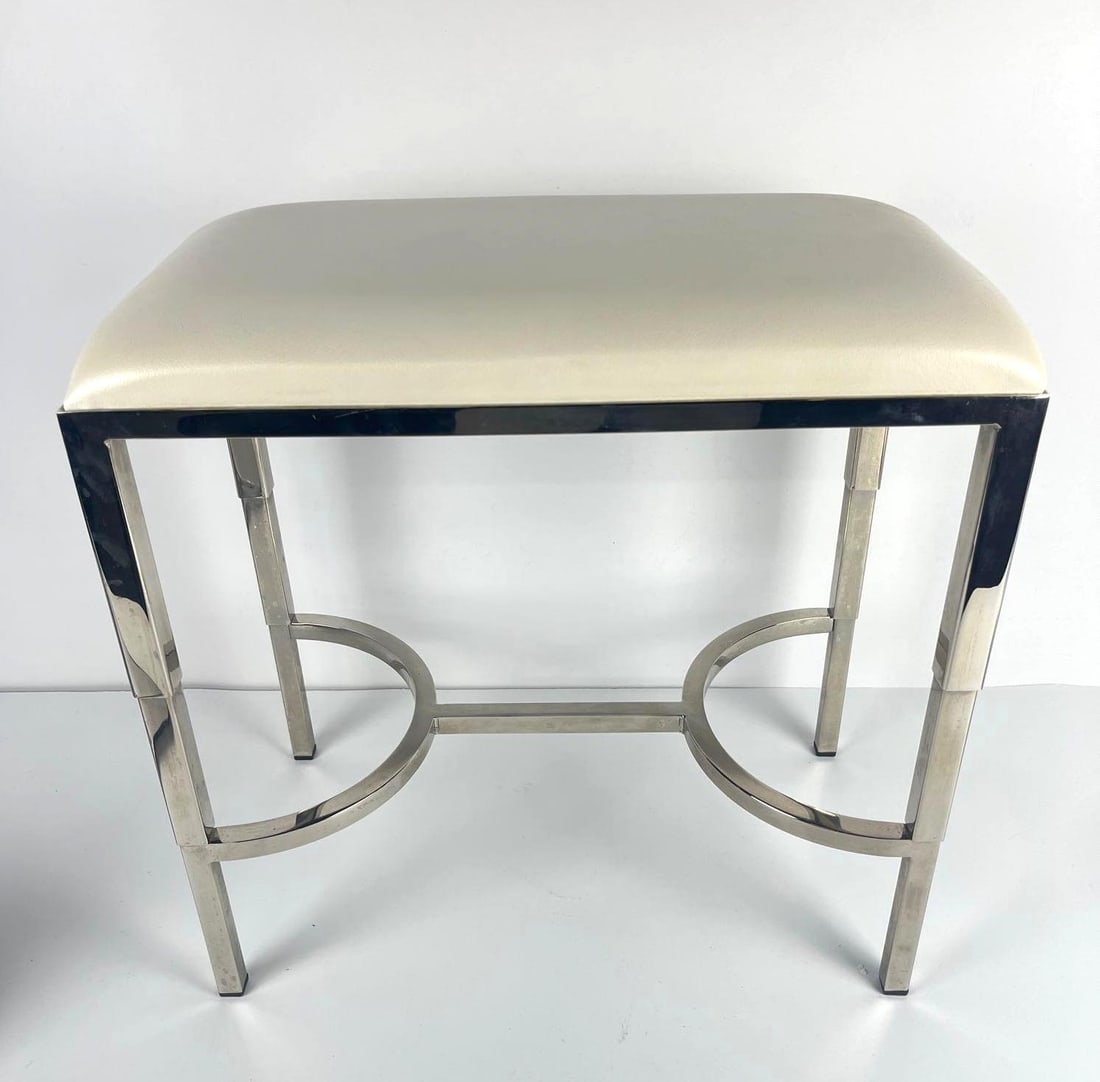 VINTAGE ART DECO WHITE LEATHER VANITY BENCH (1 of 7)
