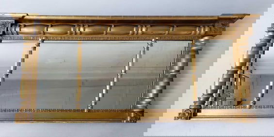 ANTIQUE AMERICAN FEDERAL STYLE, CARVED GILT WOOD OVER MANTEL MIRROR