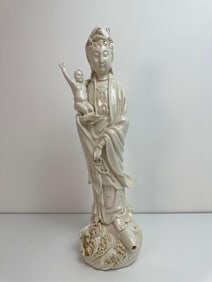 LARGE CHINESE BLANC DE CHINE GUANYIN FIGURE WITH CHILD