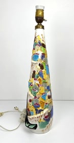 MID CENTURY GLAZED PORC. LAMP DEPICTING THE FISHING VILLAGE OF NAZARE