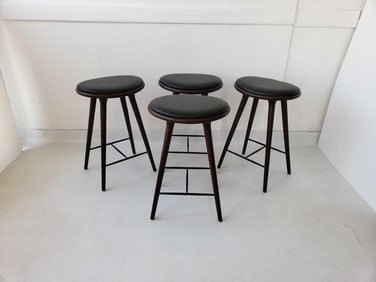 FOUR DARK STAINED BEECHWOOD MODERN HIGH BAR STOOLS BY SPACE COPENHAGEN FOR MATER