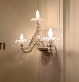 PAIR OF MURANO GLASS THREE-LIGHT CLEAR CRYSTAL WALL SCONCES ( 3 of 3)