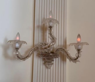 PAIR MURANO GLASS THREE-LIGHT CLEAR CRYSTAL WALL SCONCES (1 OF 3)
