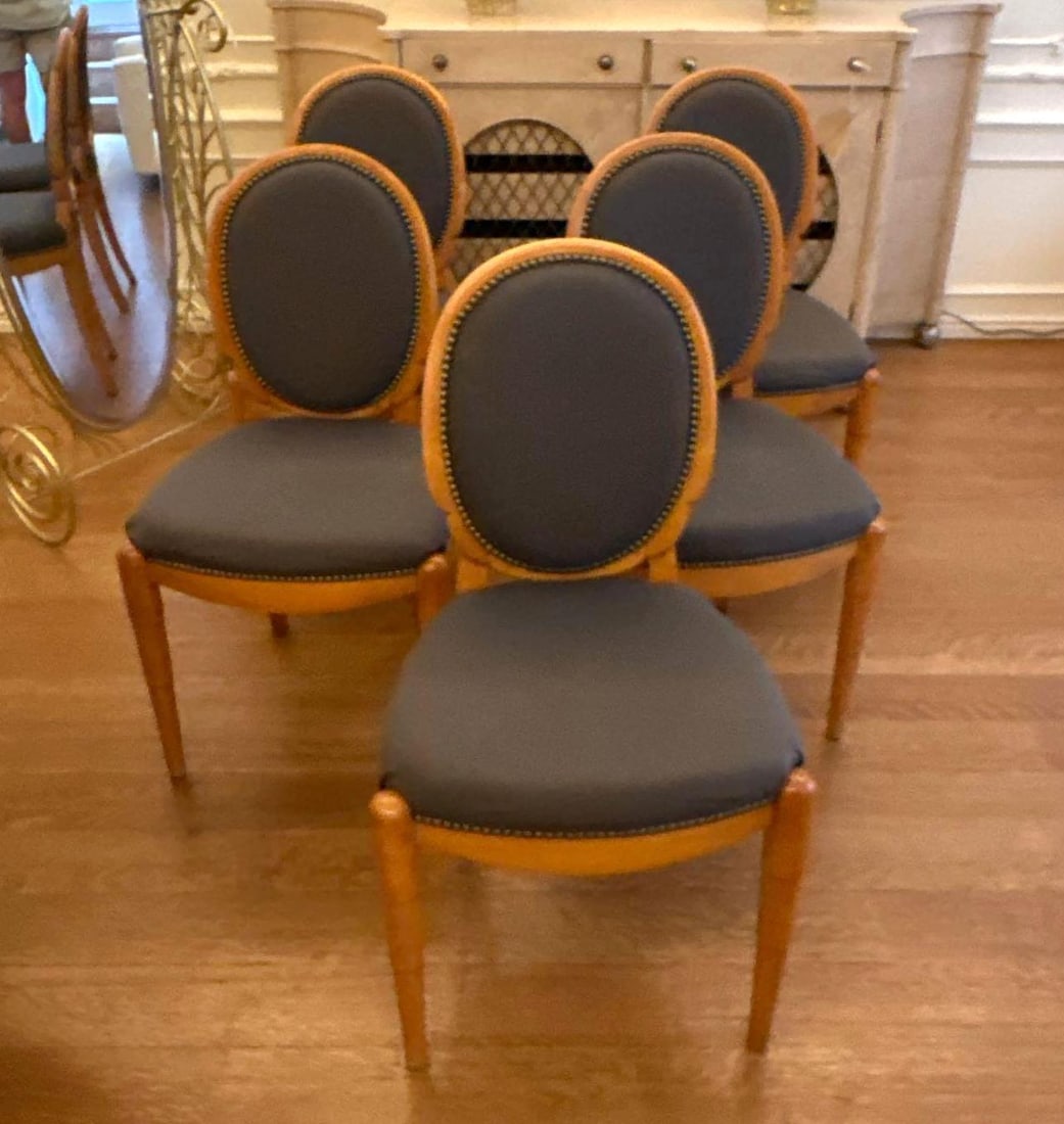 SET OF FIVE ART DECO 1930'S OVAL BACK DINING CHAIRS WITH UPHOLSTERED SEATS AND BACKS (1 of 3)
