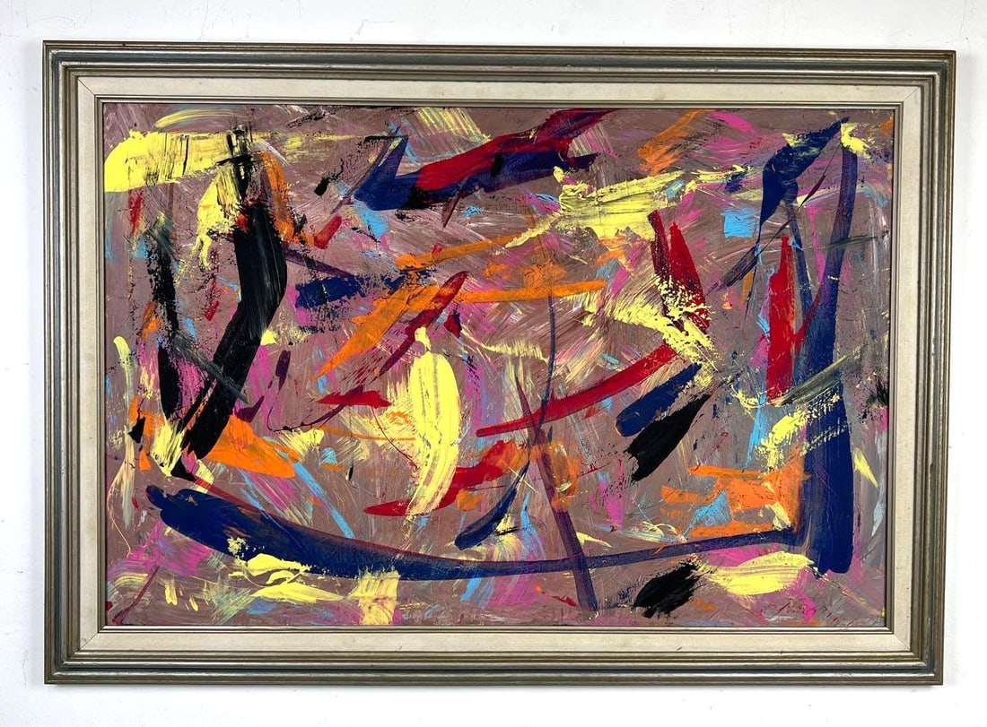 VINTAGE ABSTRACT “INDIAN FEATHERS" SIGNED MULLIN ON VERSO (1 of 10)