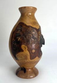 DIMINUTIVE BURLED MAPLR WOOD VASE BY MELVIN LINDQUIST, SIGNED