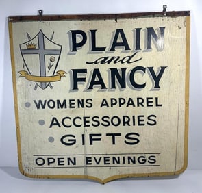 VINTAGE "PLAIN AND FANCY" WOODEN STORE SIGN