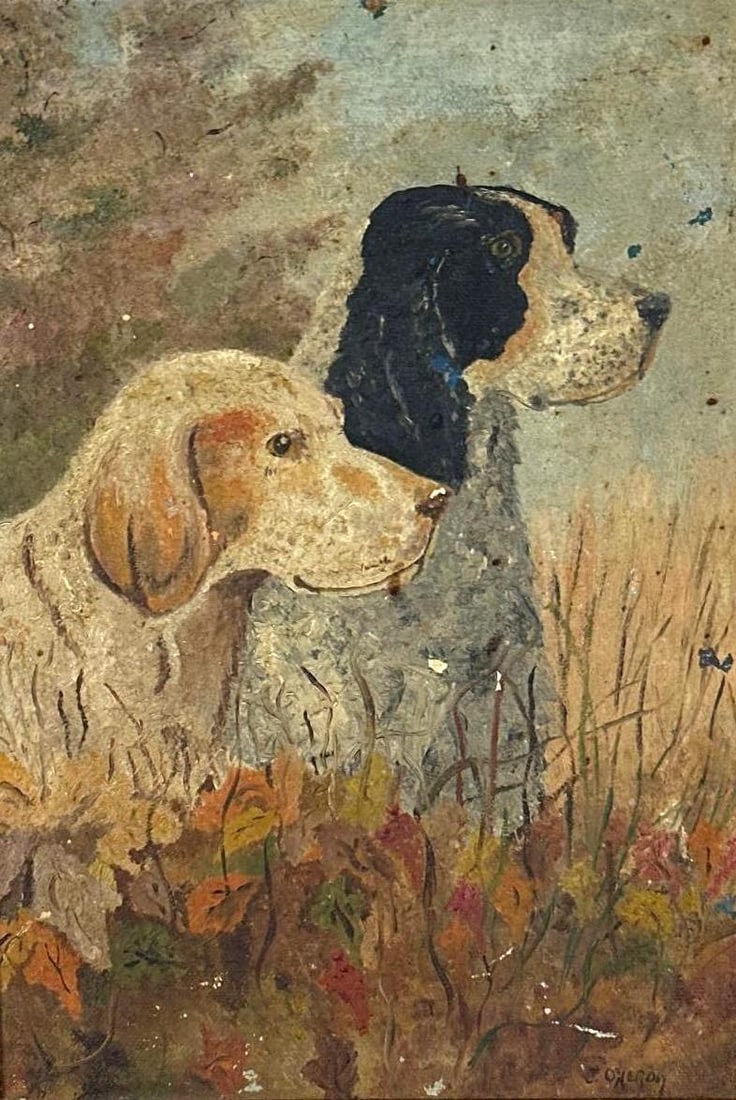 EARLY 20TH CENTURY OIL PAINTING OF TWO DOGS | SIGNED (1 of 4)
