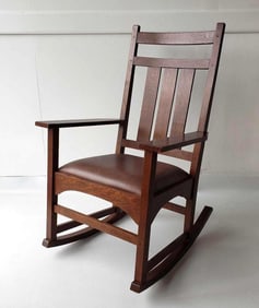STICKLEY MISSION OAK ROCKING CHAIR WITH LEATHER SEAT