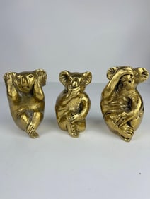 BECKER MINTY OBJET D’ART PIECES SEE NO EVIL GILT HEAVY BRASS KOALAS