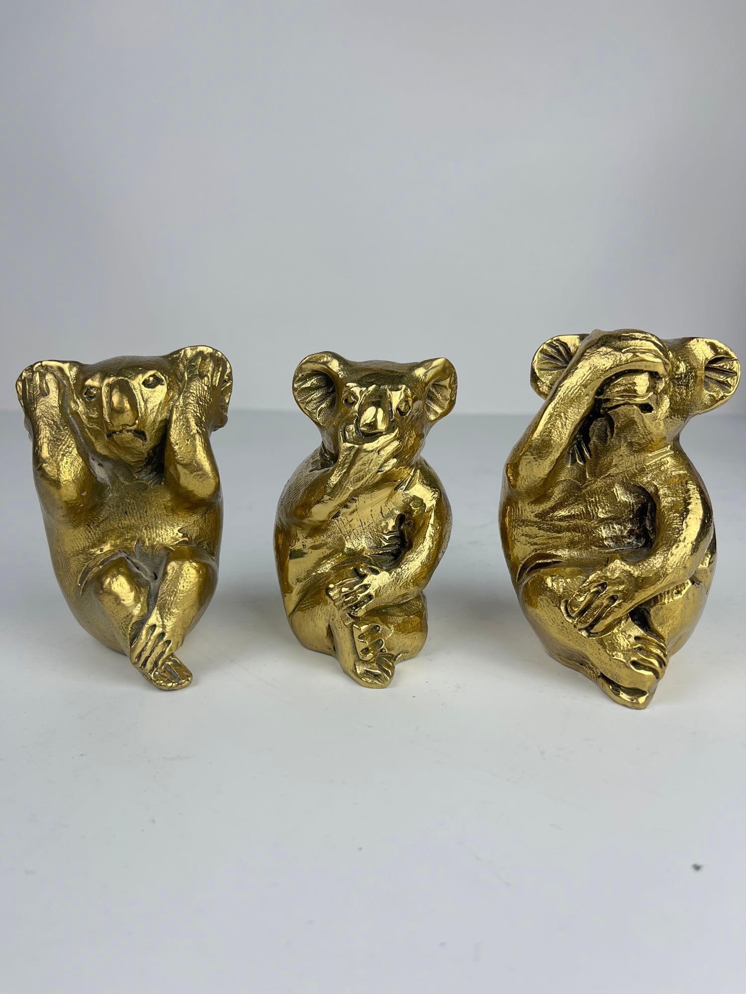 BECKER MINTY OBJET D’ART PIECES SEE NO EVIL GILT HEAVY BRASS KOALAS (1 of 7)