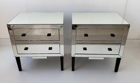 PAIR OF BRIGHTON MIRRORED TWO DRAWER SIDE TABLES MECOX