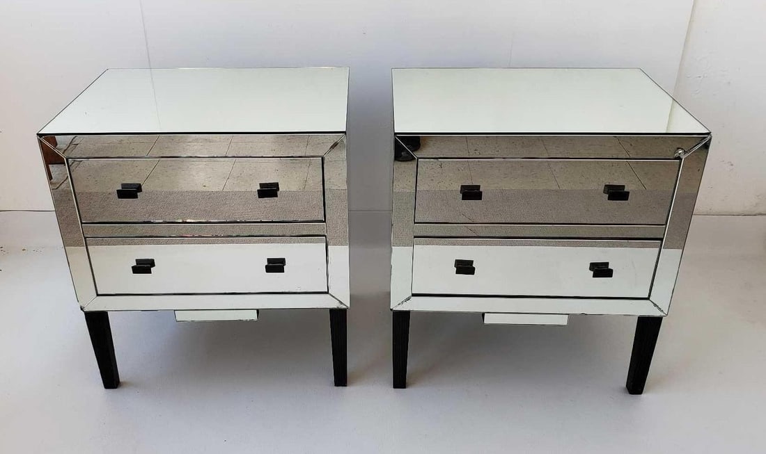 PAIR OF BRIGHTON MIRRORED TWO DRAWER SIDE TABLES MECOX (1 of 13)