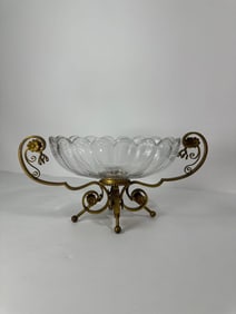 CRYSTAL AND BRONZE COMPOTE DISH / CENTERPIECE IN THE STYLE OF BACCARAT