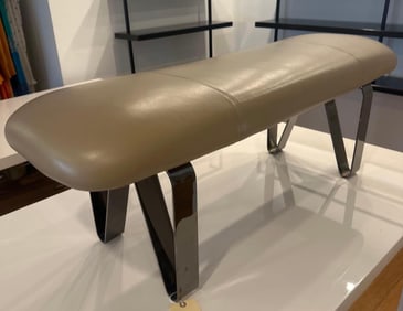 LARGE MODERN ITALIAN LEATHER AND CHROME OTTOMAN BENCH (3 of 3)