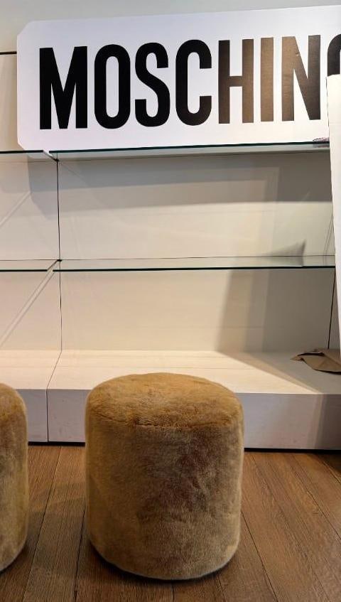 CUSTOM MOSCHINO "TEDDY BEAR" MILO BAUGHMAN STYLE ROUND OTTOMAN IN FAUX FUR (1 OF 2) (1 of 3)