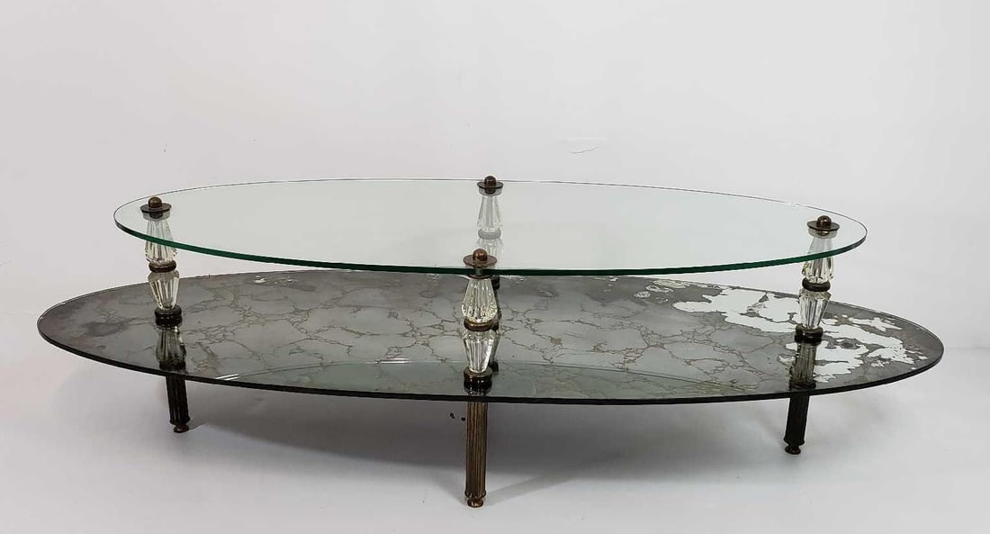 HOLLYWOOD REGENCY STYLE TWO-TIER GLASS COFFEE TABLE (1 of 12)