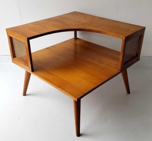 MID-CENTURY MODERN CONANT BALL BIRCH TWO-TIER CORNER TABLE