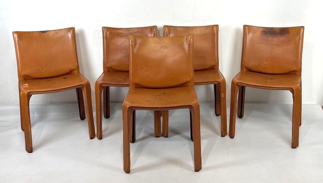 MARIO BELLINI FOR CASSINA CAB CHAIRS - TAN LEATHER UPHOLSTERY (SET lot 1 of 2) (1 of 6)