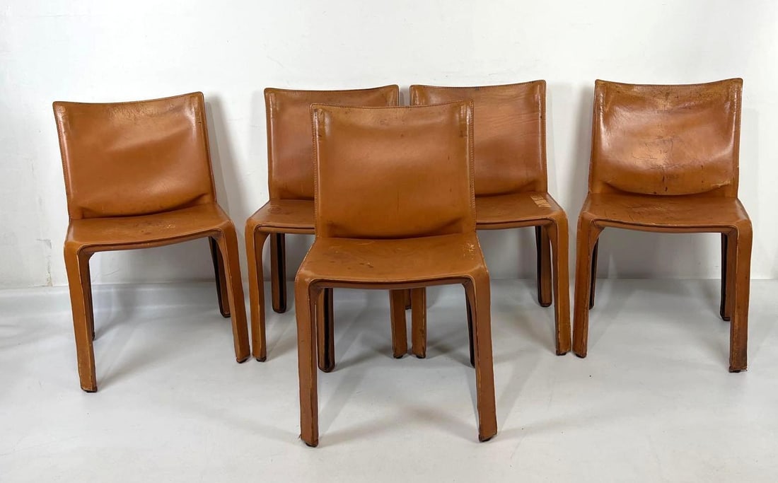 FIVE MARIO BELLINI FOR CASSINA CAB CHAIRS - TAN LEATHER UPHOLSTERY (SET 2 OF 2) (1 of 6)