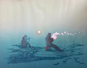 LUCIO FANTI "POEMS", 1977 LITHOGRAPH PENCIL SIGNED AND DEDICATED