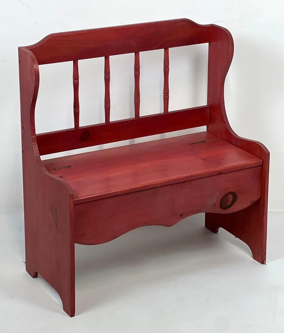 VINTAGE RED WOODEN CHILDREN'S BENCH (1 of 6)