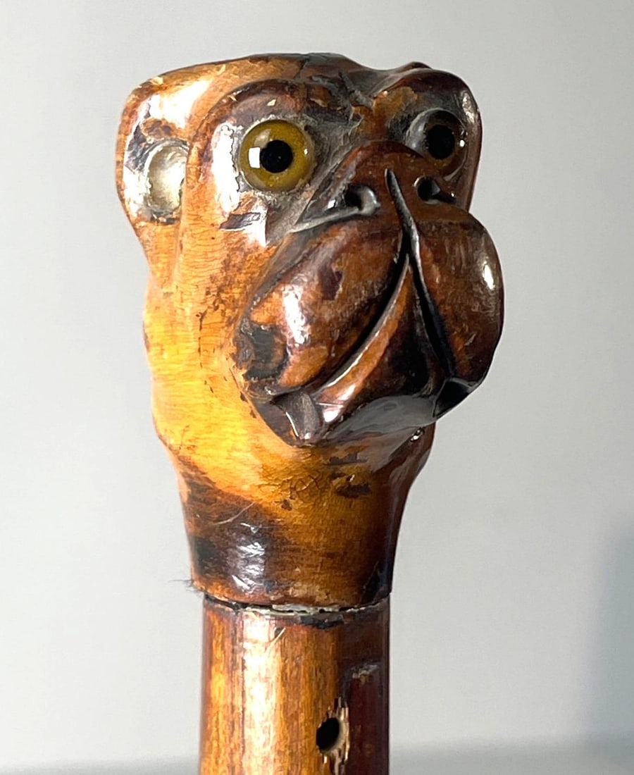 ANTIQUE CARVED DOG CANE (1 of 6)