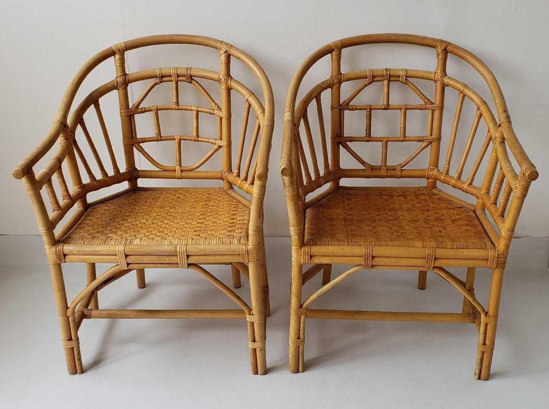 PAIR OF BRIGHTON PAVILLION / CHINESE CHIPPENDALE STYLE RATTAN CHAIRS (1 of 16)