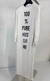 MOSCHINO ARCHIVAL SAMPLE "100% PURE MOSCHINO" SEQUINED MID LENGTH LONG SLEEVE EVENING GOWN