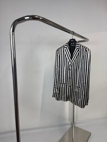 JEREMY SCOTT FOR MOSCHINO ARCHIVAL SAMPLE BLACK AND WHITE STRIPED SINGLE BREASTED SPORT COAT SUIT