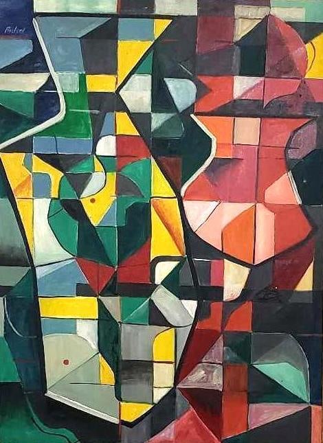 VINTAGE ABSTRACT OIL ON CANVAS SIGNED BICKEL (1 of 8)