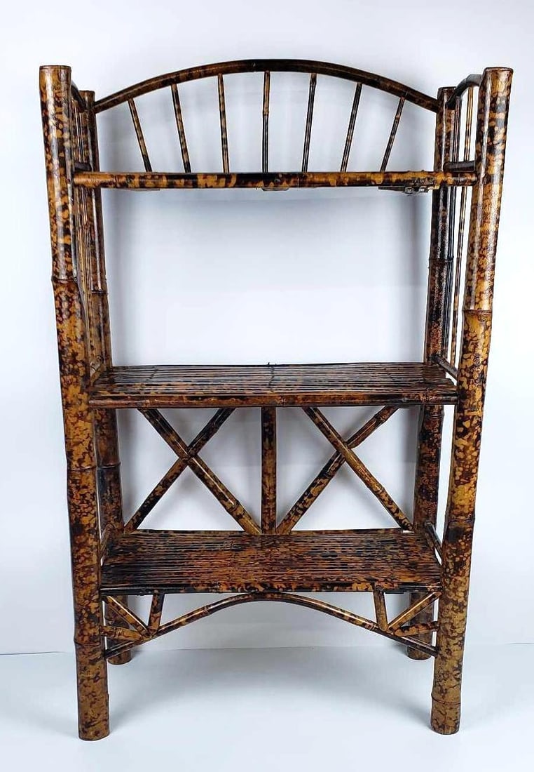 VINTAGE FAUX TORTOISESHELL BOHO CHIC 3-TIER BAMBOO BOOKSHELF (1 of 12)