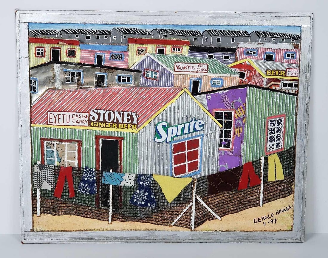 SOUTH AFRICAN MIXED MEDIA TIN CAN RELIEF FOLK ART SIGNED GERALD HINANA (1 of 13)