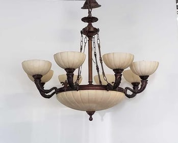 ALABASTER ART NOUVEAU STYLE EIGHT-LIGHT CHANDELIER