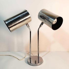 1960's OMNI KOCH & LOWY POLISHED ALUMINUM DOUBLE-FIXTURE DESK LAMP
