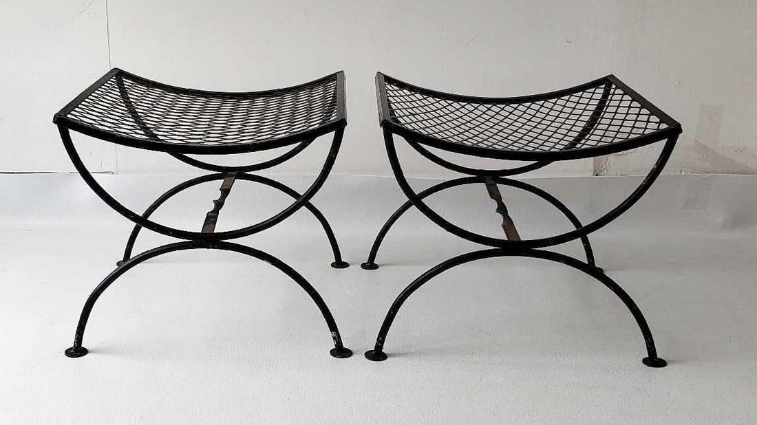 PAIR OF WROUGHT IRON SALTERINI STYLE CERULE BENCHES (1 of 10)