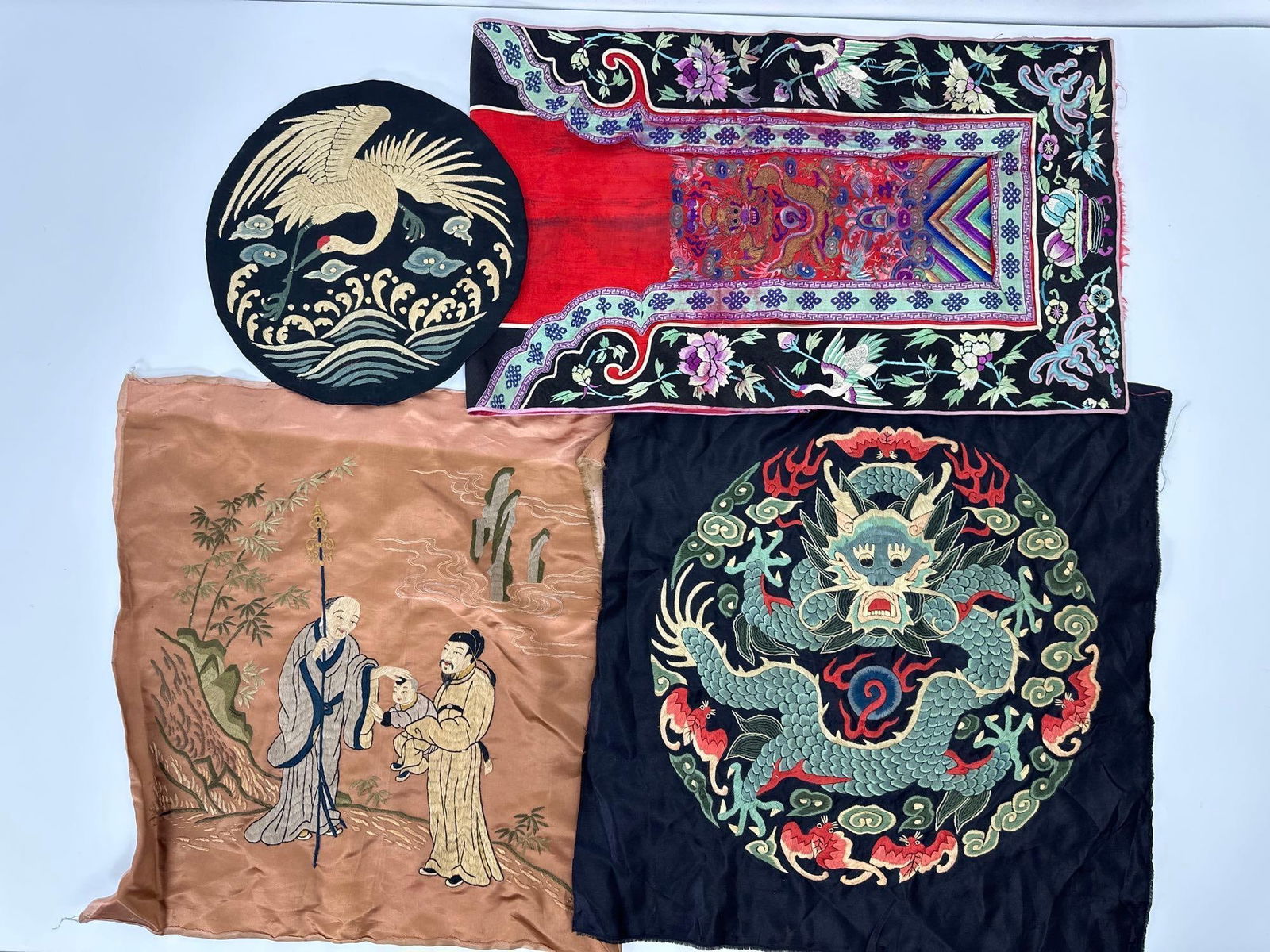 FOUR ANTIQUE ASIAN SILK THREADWORK PIECES (1 of 20)