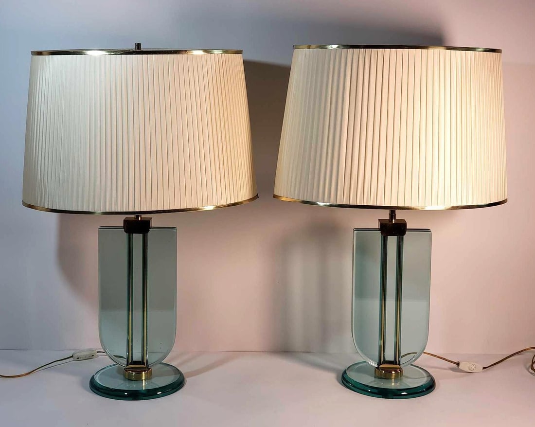 PAIR OF ART DECO  SMOKED GLASS & BRASS TABLE LAMPS (1 of 13)