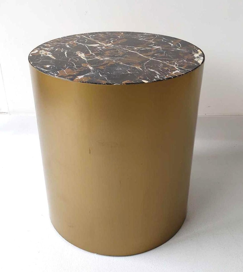 MID-CENTURY MODERN ITALIAN BRONZE DRUM SIDE TABLE WITH BLACK & BROWN MARBLE TOP (1 of 7)