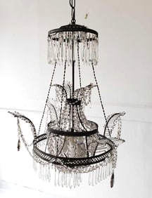 ANTIQUE EMPIRE STYLE CRYSTAL AND METAL TIERED CHANDELIER
