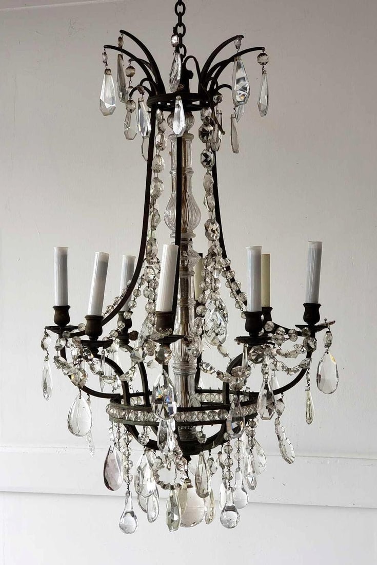 ANTIQUE FRENCH STYLE ROCOCO REVIVAL BRONZE & CRYSTAL CHANDELIER | SIX-LIGHT (1 of 9)