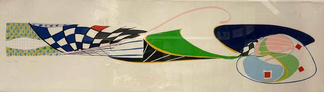 SUSAN CRILE COLOR SERIAGRAPH: A framed abstract print pencil signed and marked RP 5/5 Dimensions: Image: 20" x 69". O.A. : 22" x 71" Notes: Although care is taken to photograph and describe the item, absence of a