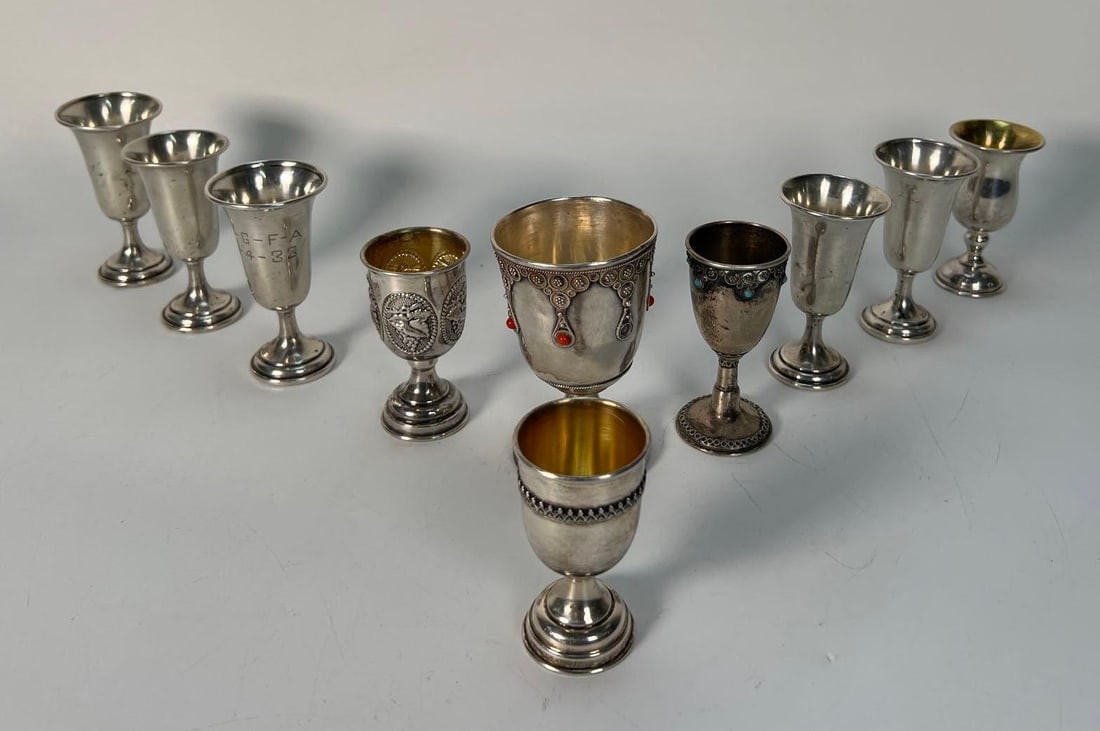 DIVERSE COLLECTION OF VINTAGE & ANTIQUE STERLING SILVER KIDDUSH CUPS (1 of 13)